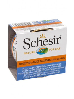SCHESIR GATO GRAIN-FREE ATUM COM PEIXE AZUL E MOLHO NATURAL 70GR